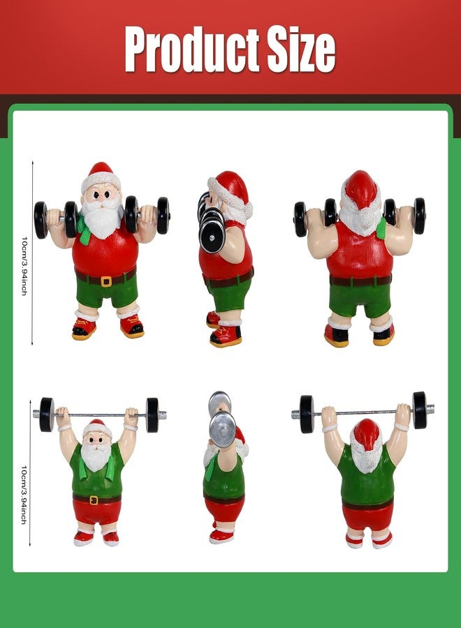 snaxuda Christmas Figurines, 2pcs Santa Claus Weightlifter Dumbbell Ornaments Bodybuilder Ornament Resin Santa Figurines for Xmas Decoration Christmas Party Supplies - Image 2